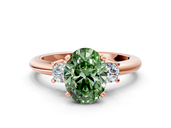 Rose gold Three-Stone Fancy Green Oval  Cut Diamond Solitaire with Prong Setting and Classic Band
