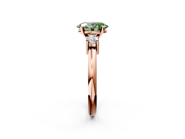 Rose gold Three-Stone Fancy Green Oval  Cut Diamond Solitaire with Prong Setting and Classic Band