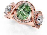 Rose gold Three-Stone Fancy Green Oval Cut Diamond Wave Pave Band with Prong Setting_1