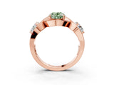 Rose gold Three-Stone Fancy Green Oval Cut Diamond Wave Pave Band with Prong Setting_3