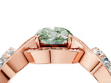 Rose gold Three-Stone Fancy Green Oval Cut Diamond Wave Pave Band with Prong Setting_4