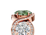 Rose gold Three-Stone Fancy Green Oval Cut Diamond Wave Pave Band with Prong Setting_5