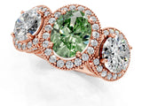 Rose gold Three-Stone Fancy Green Oval Cut Halo Diamond Milgrain Band with Four-Prong Setting_1