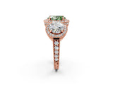 Rose gold Three-Stone Fancy Green Oval Cut Halo Diamond Milgrain Band with Four-Prong Setting_2