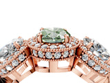 Rose gold Three-Stone Fancy Green Oval Cut Halo Diamond Milgrain Band with Four-Prong Setting_4