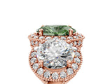 Rose gold Three-Stone Fancy Green Oval Cut Halo Diamond Milgrain Band with Four-Prong Setting_5