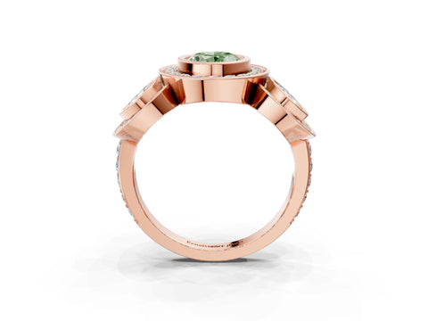 Rose gold Three-Stone Fancy Green Oval Cut Halo Pavé Diamond Ring_3