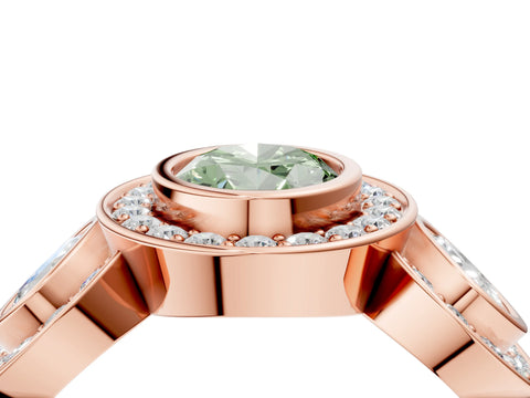 Rose gold Three-Stone Fancy Green Oval Cut Halo Pavé Diamond Ring_4