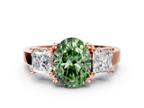Rose gold Three-Stone Fancy Green Oval  Cut Solitaire Ring with Prong Setting_3