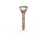 Rose gold Three-Stone Fancy Green Oval  Diamond Milgrain Pave Band with Prong Setting 3