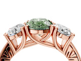 Rose gold Three-Stone Fancy Green Oval  Diamond Milgrain Pave Band with Prong Setting 5