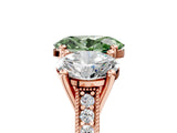 Rose gold Three-Stone Fancy Green Oval  Diamond Milgrain Pave Band with Prong Setting