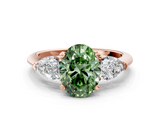 Rose gold Three-Stone Fancy Green Oval  Diamond Ring with Pear Side Stones in Four-Prong Setting_25