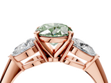 Rose gold Three-Stone Fancy Green Oval  Diamond Ring with Pear Side Stones in Four-Prong Setting_29