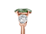 Rose gold Three-Stone Fancy Green Oval  Diamond Ring with Pear Side Stones in Four-Prong Setting_30
