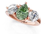 Rose gold Three-Stone Fancy Green Pear  Brilliant Cut Solitaire Ring with Prong Setting on a Classic Band 2