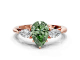 Rose gold Three-Stone Fancy Green Pear Cut Brilliant Diamond Solitaire Ring with Tapered Band and Four-Prong Setting_14