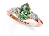 Rose gold Three-Stone Fancy Green Pear Cut Brilliant Diamond Solitaire Ring with Tapered Band and Four-Prong Setting_15