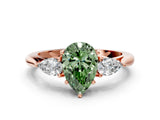 Rose gold Three-Stone Fancy Green Pear Cut Brilliant Diamond Solitaire Ring with Tapered Band and Four-Prong Setting_26