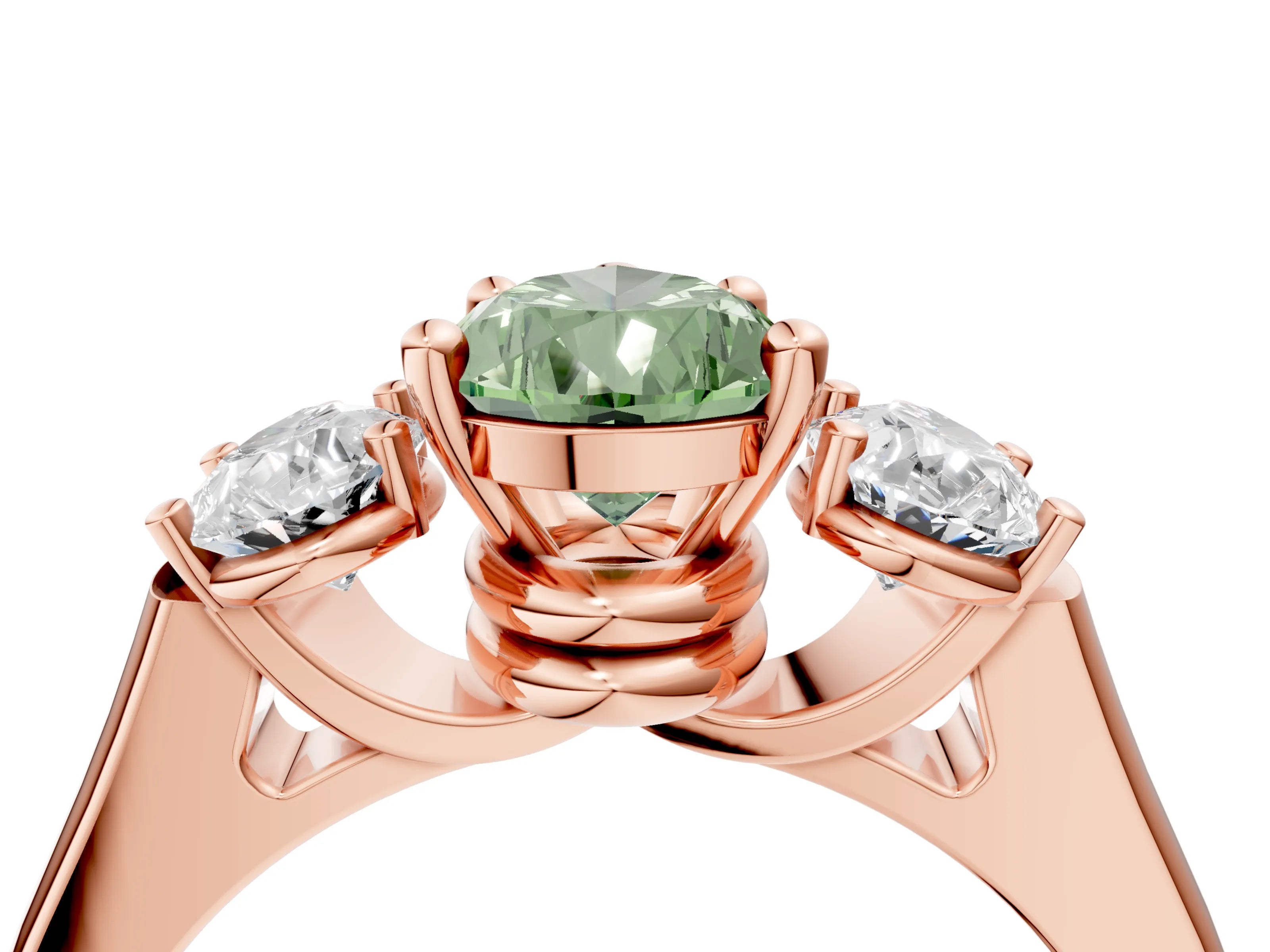Rose gold Three-Stone Fancy Green Pear Cut Brilliant Diamond Trellis Ring with Comfort Fit Band_4