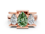 Rose gold Three Stone Fancy Green Pear Cut Cut Channel Set Diamond Ring