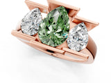 Rose gold Three Stone Fancy Green Pear Cut Cut Channel Set Diamond Ring_1