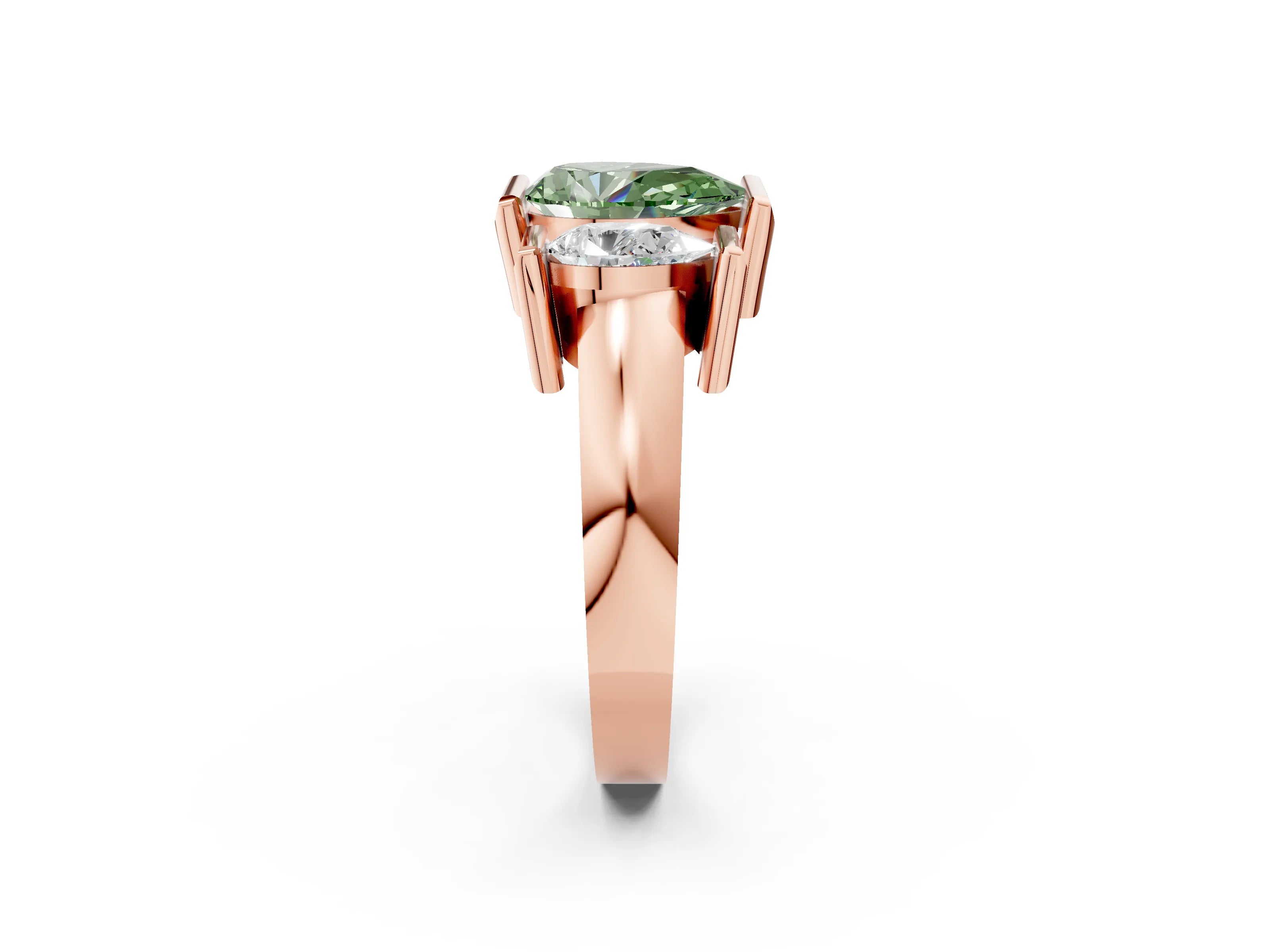 Rose gold Three Stone Fancy Green Pear Cut Cut Channel Set Diamond Ring_2