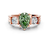 Rose gold Three-Stone Fancy Green Pear Cut Cut Classic Band Prong Setting Ring
