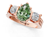 Rose gold Three-Stone Fancy Green Pear Cut Cut Classic Band Prong Setting Ring_1