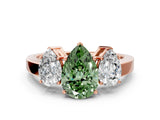 Rose gold Three-Stone Fancy Green Pear Cut Cut Diamond Engagement Ring with Flat Band and Four-Prong Setting_12