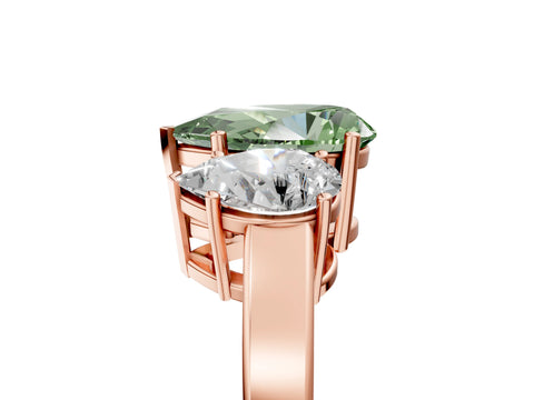 Rose gold Three-Stone Fancy Green Pear Cut Cut Diamond Engagement Ring with Flat Band and Four-Prong Setting_5
