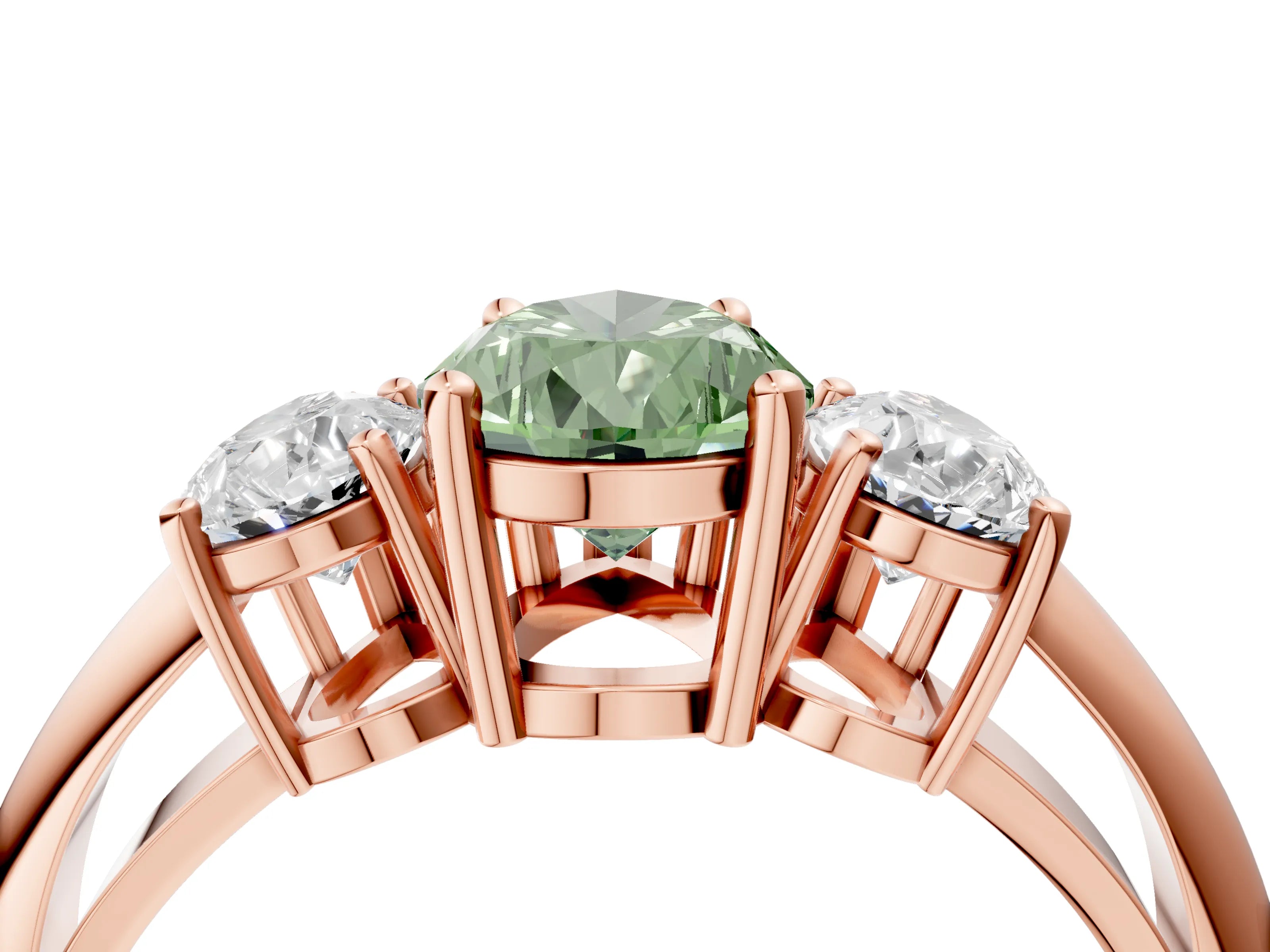 Rose gold Three-Stone Fancy Green Pear Cut Cut Diamond Engagement Ring with Prong Setting on a White Gold Band_4