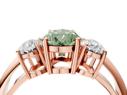 Rose gold Three-Stone Fancy Green Pear Cut Cut Diamond Engagement Ring with Prong Setting on a White Gold Band_4