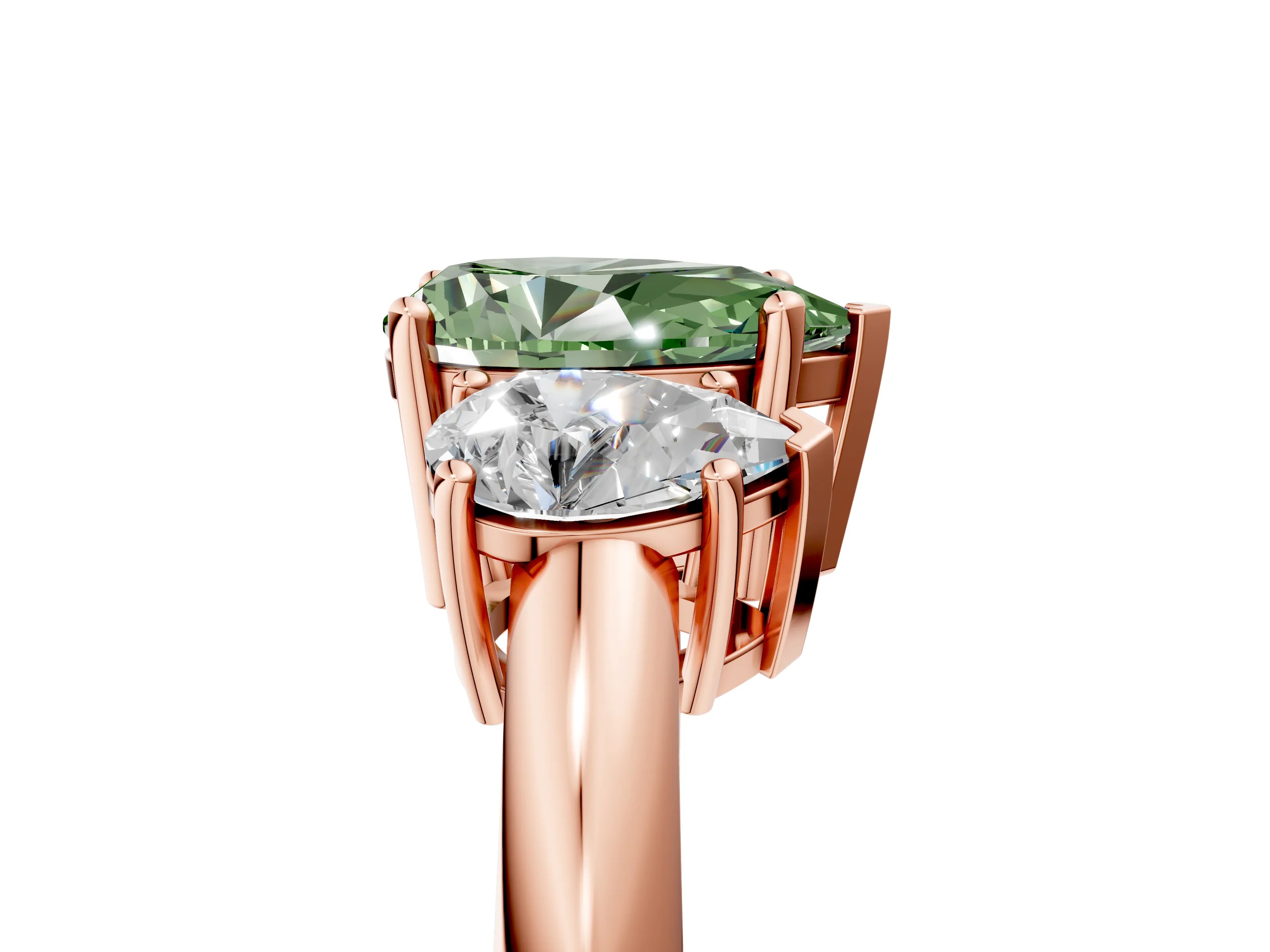 Rose gold Three-Stone Fancy Green Pear Cut Cut Diamond Engagement Ring with Prong Setting on a White Gold Band_53