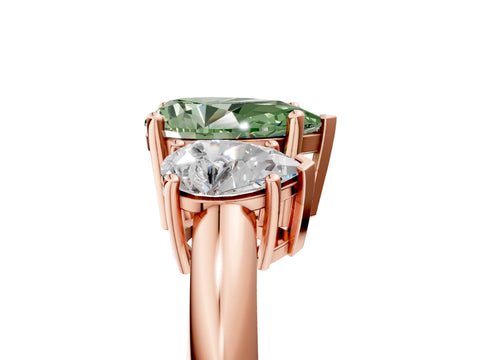 Rose gold Three-Stone Fancy Green Pear Cut Cut Diamond Engagement Ring with Prong Setting on a White Gold Band_5