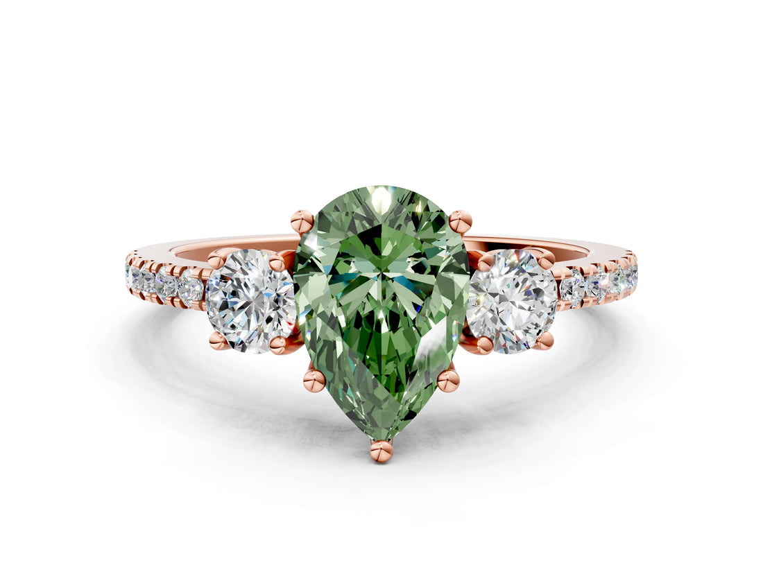 Rose gold Three-Stone Fancy Green Pear Cut Cut Diamond Pavé Band with Prong Setting_18