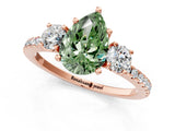Rose gold Three-Stone Fancy Green Pear Cut Cut Diamond Pavé Band with Prong Setting_19