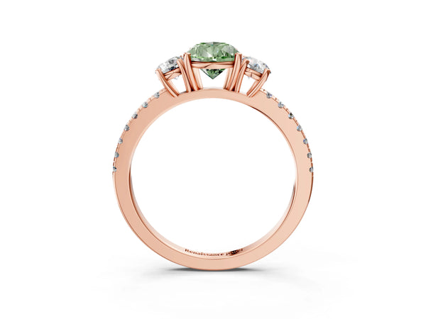 Rose gold Three-Stone Fancy Green Pear Cut Cut Diamond Pavé Band with Prong Setting