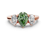 Rose gold Three-Stone Fancy Green Pear Cut Cut Diamond Ring with Channel Set Band and Four-Prong Setting