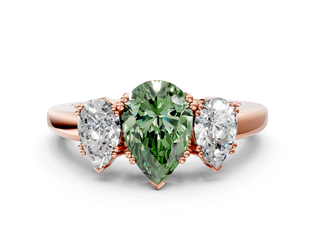 Rose gold Three-Stone Fancy Green Pear Cut Cut Diamond Ring with Channel Set Band and Four-Prong Setting_24