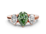 Rose gold Three-Stone Fancy Green Pear Cut Cut Diamond Ring with Channel Set Band and Four-Prong Setting_24