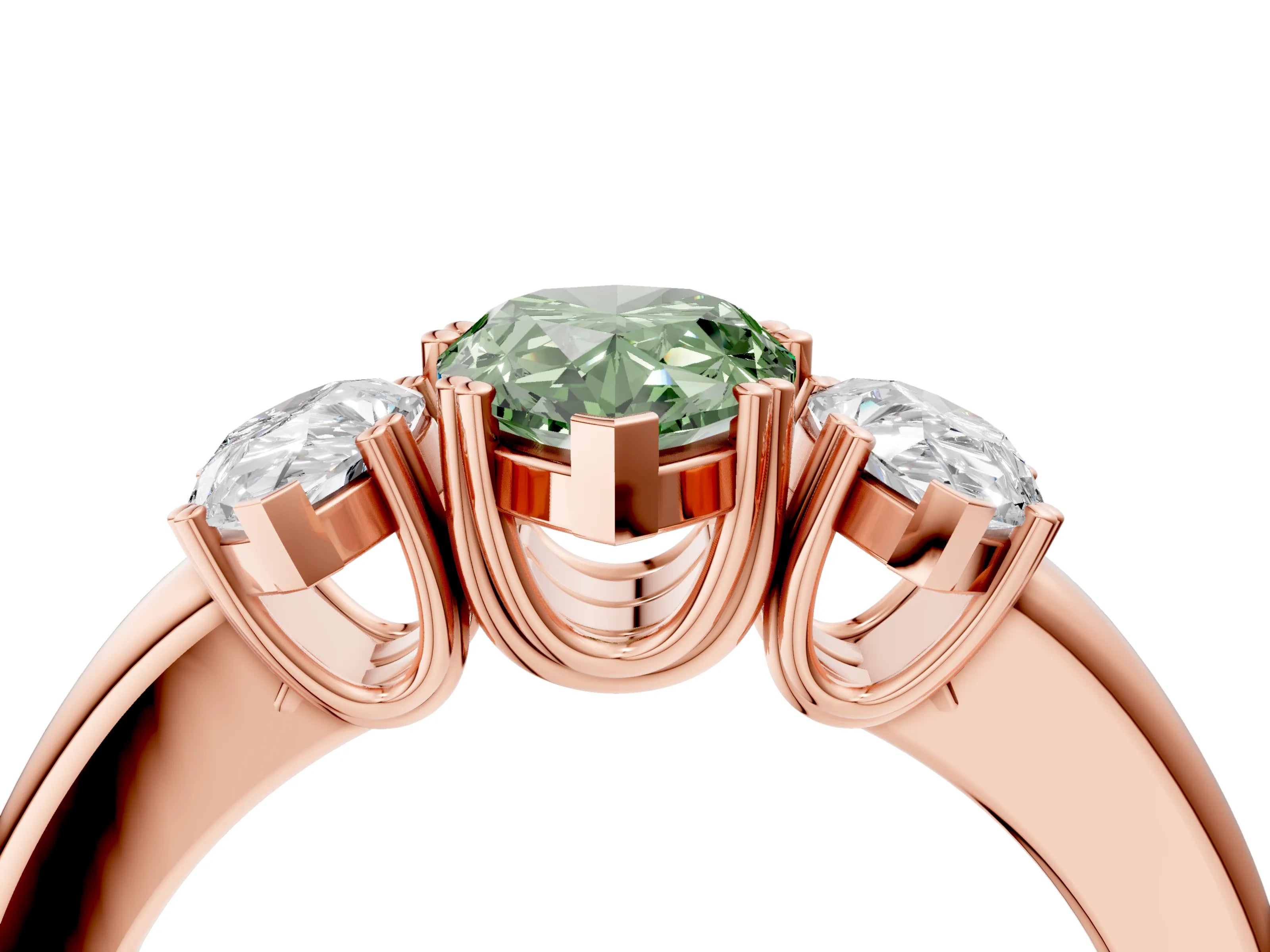 Rose gold Three-Stone Fancy Green Pear Cut Cut Diamond Ring with Channel Set Band and Four-Prong Setting_4