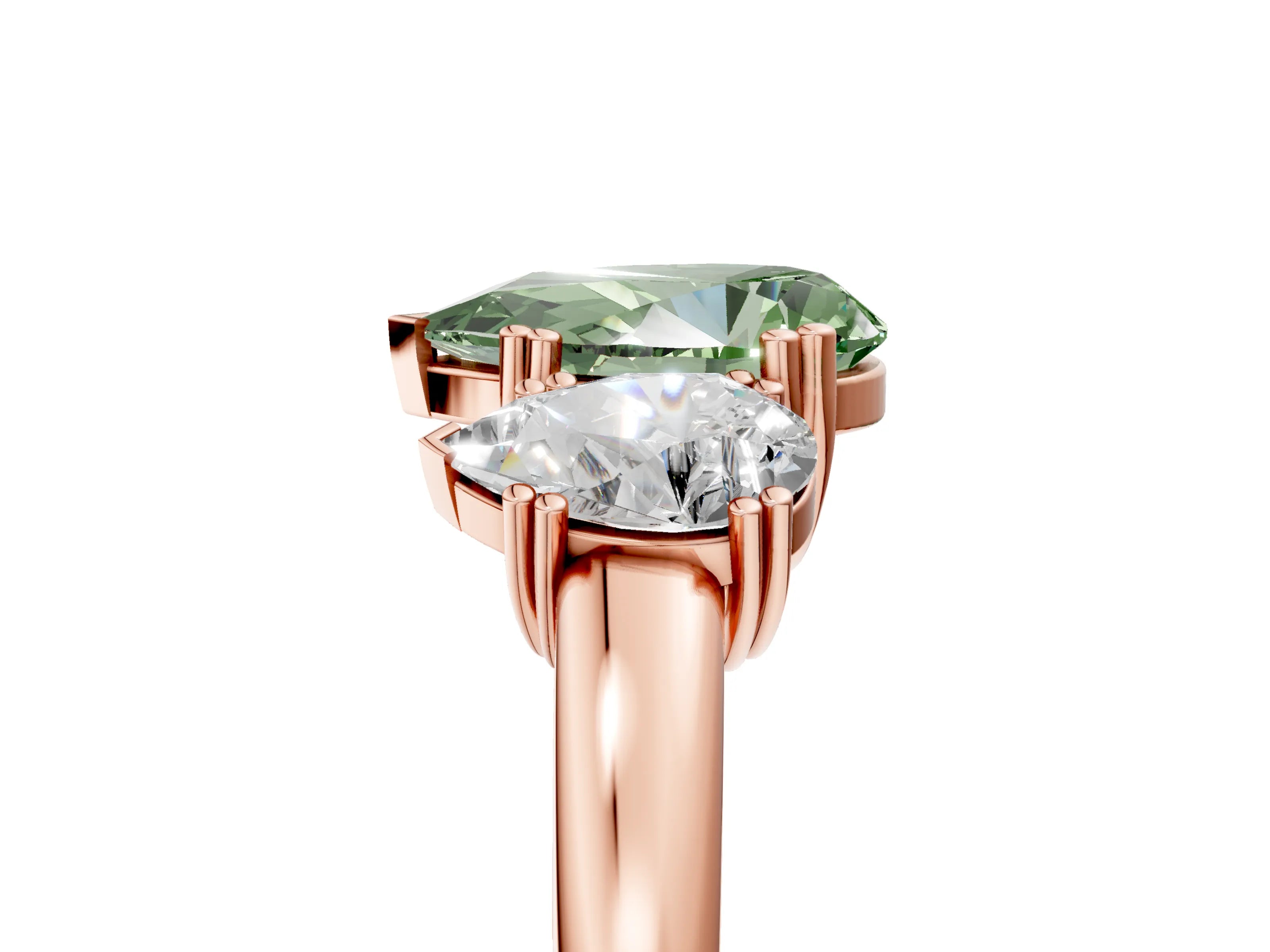Rose gold Three-Stone Fancy Green Pear Cut Cut Diamond Ring with Channel Set Band and Four-Prong Setting_5