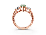 Rose gold Three-Stone Fancy Green Pear Cut Cut Diamond Ring with Channel-Set Band and Prong Setting_3