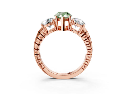 Rose gold Three-Stone Fancy Green Pear Cut Cut Diamond Ring with Channel-Set Band and Prong Setting_3