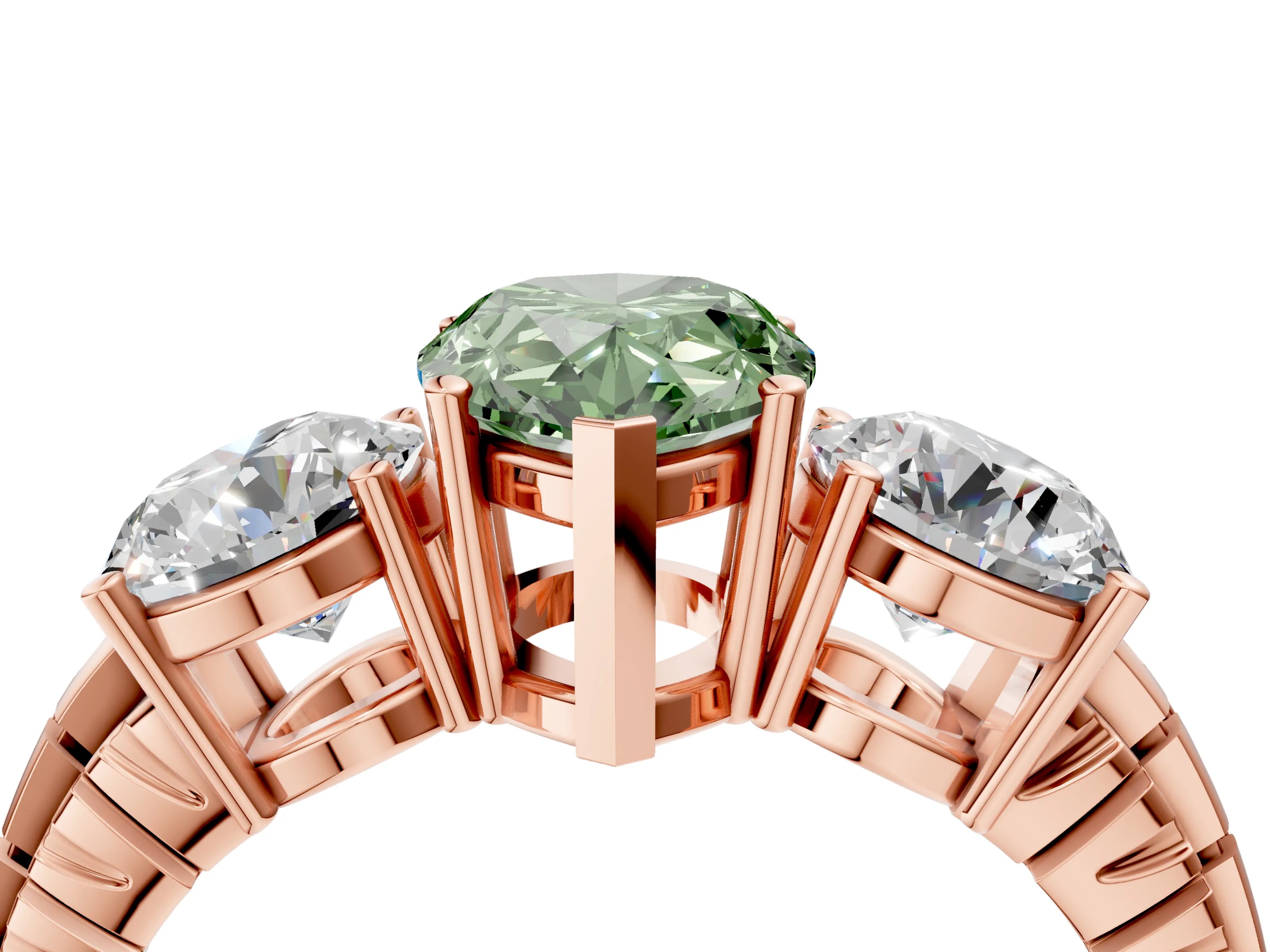 Rose gold Three-Stone Fancy Green Pear Cut Cut Diamond Ring with Channel-Set Band and Prong Setting_4