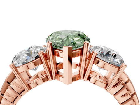 Rose gold Three-Stone Fancy Green Pear Cut Cut Diamond Ring with Channel-Set Band and Prong Setting_4