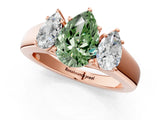 Rose gold Three-Stone Fancy Green Pear Cut Cut Diamond Ring with Prong Setting and Classic Band_1