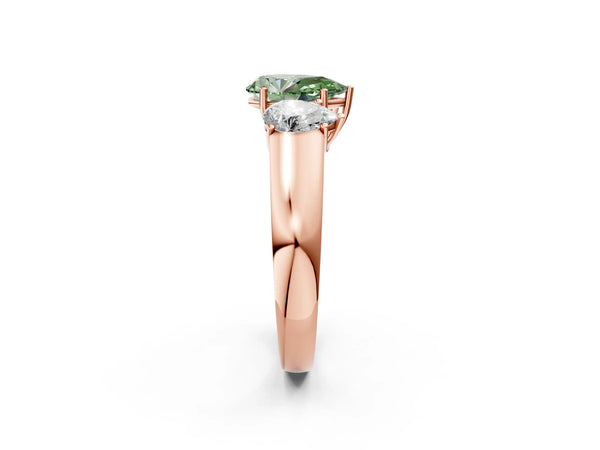 Rose gold Three-Stone Fancy Green Pear Cut Cut Diamond Ring with Prong Setting and Classic Band