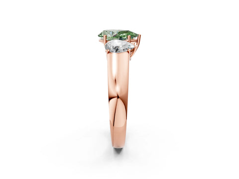 Rose gold Three-Stone Fancy Green Pear Cut Cut Diamond Ring with Prong Setting and Classic Band_2